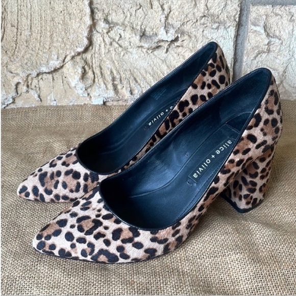 Alice & olivia block heel calf leather leopard print By Stacey bendet 8 1/2 - Picture 1 of 15
